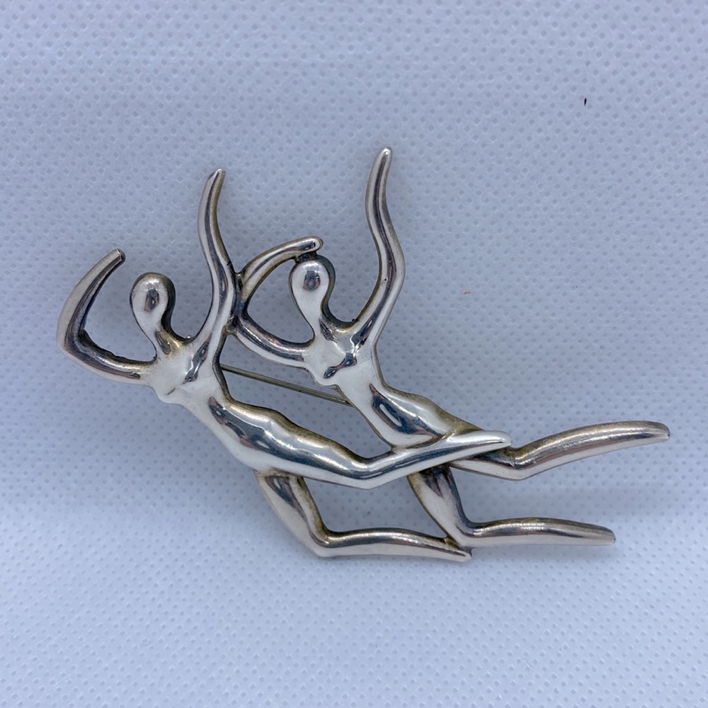 VINTAGE SIGNED STERLING SILVER MODERN DANCER BROOCH